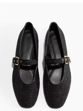 H&M Black Woven Mary Jane Flats with Gold Buckle